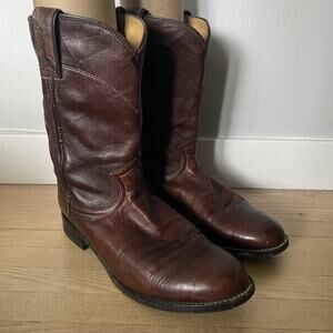 Justin Classic Roper Style 3162 Brown Leather Boots Cowboy Western Mens 7 1/2 EE
